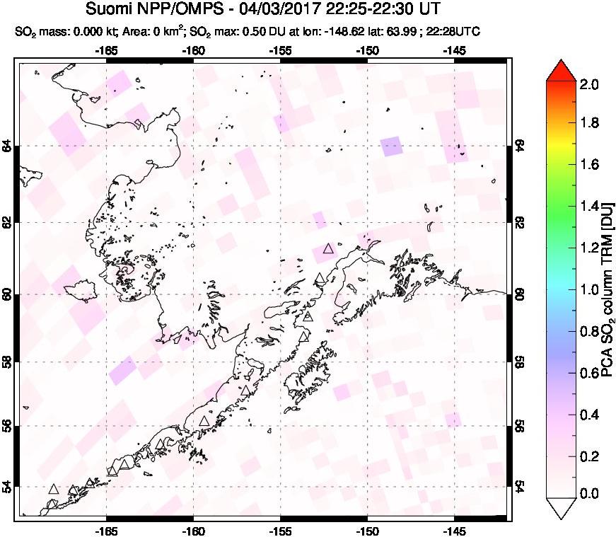 A sulfur dioxide image over Alaska, USA on Apr 03, 2017.