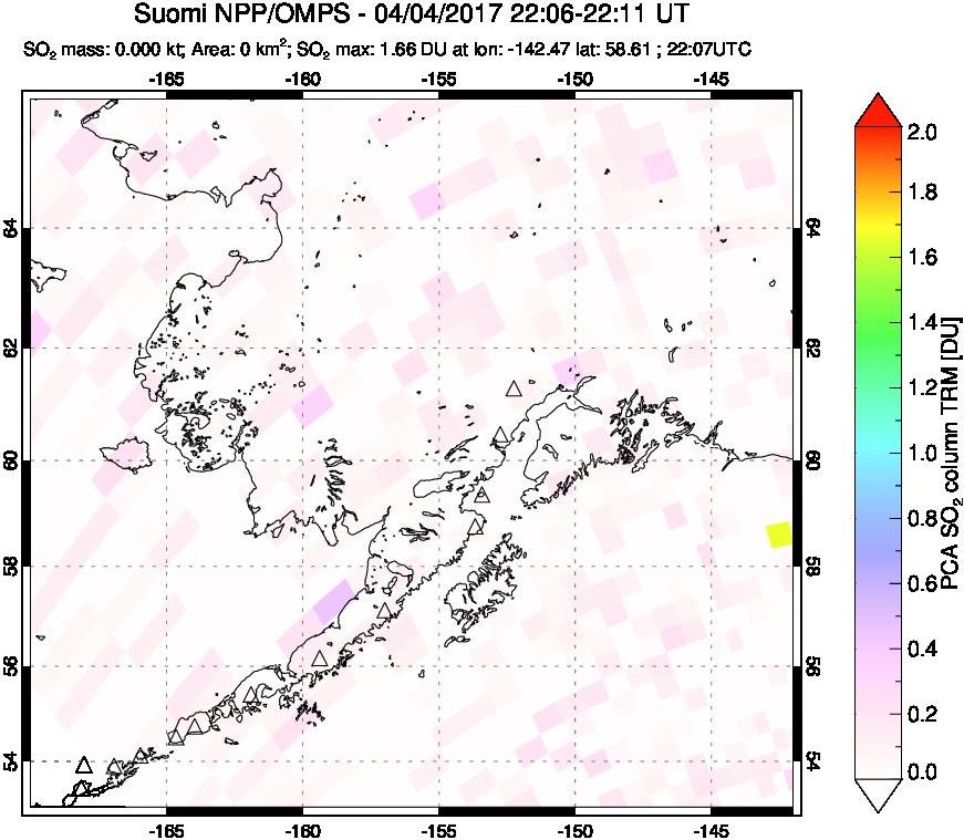 A sulfur dioxide image over Alaska, USA on Apr 04, 2017.