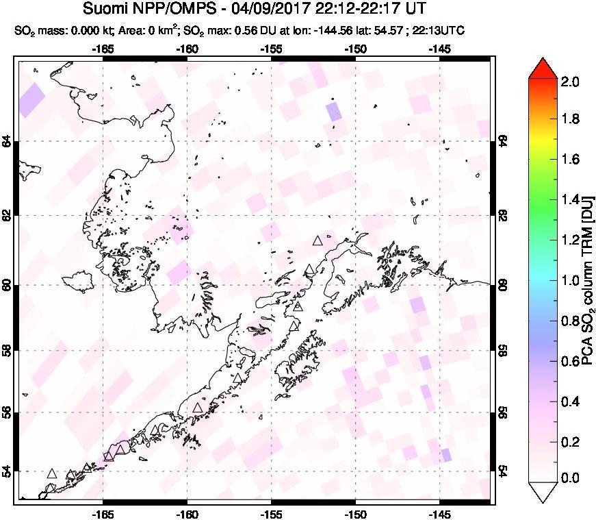 A sulfur dioxide image over Alaska, USA on Apr 09, 2017.