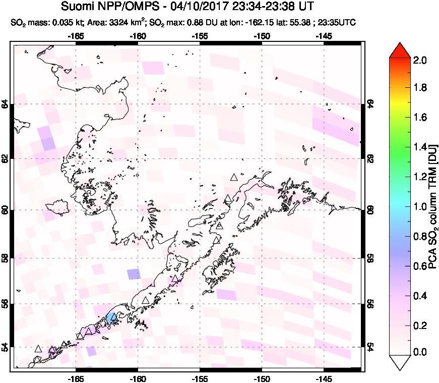 A sulfur dioxide image over Alaska, USA on Apr 10, 2017.