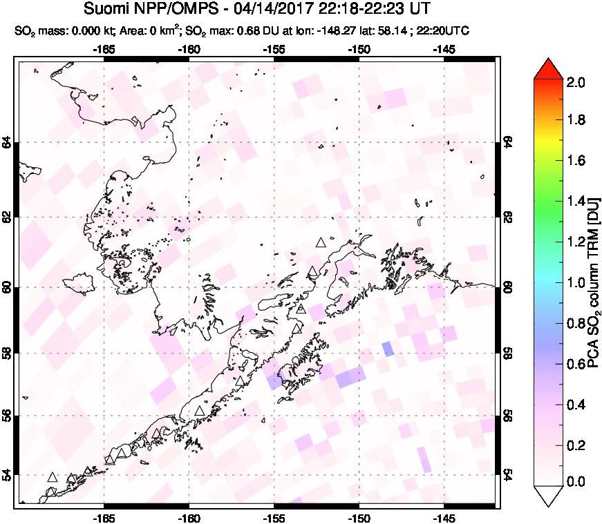 A sulfur dioxide image over Alaska, USA on Apr 14, 2017.