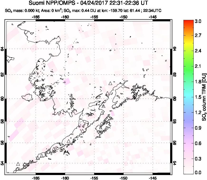 A sulfur dioxide image over Alaska, USA on Apr 24, 2017.