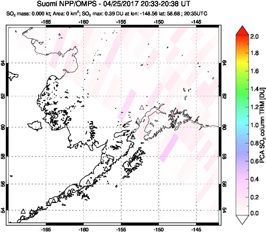 A sulfur dioxide image over Alaska, USA on Apr 25, 2017.