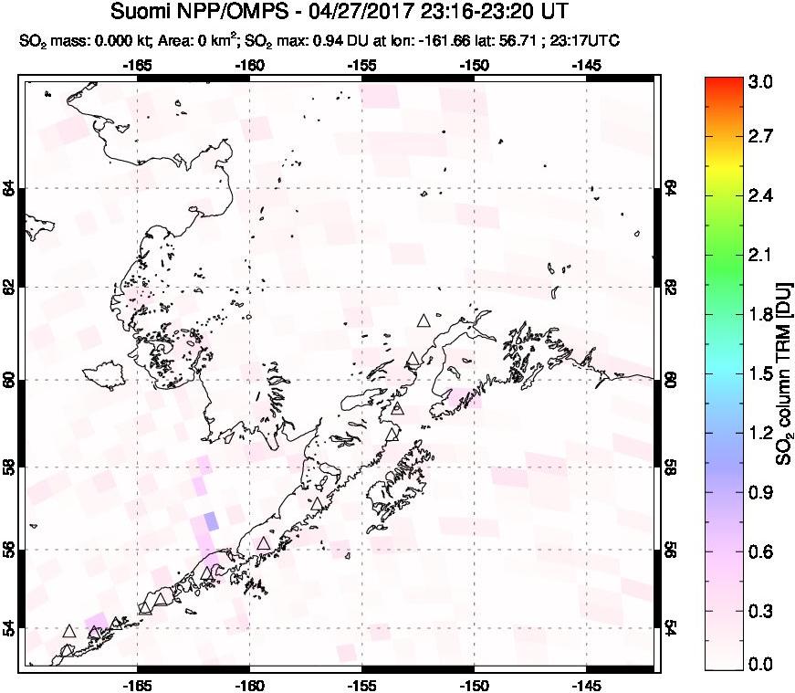 A sulfur dioxide image over Alaska, USA on Apr 27, 2017.