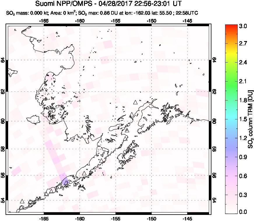 A sulfur dioxide image over Alaska, USA on Apr 28, 2017.