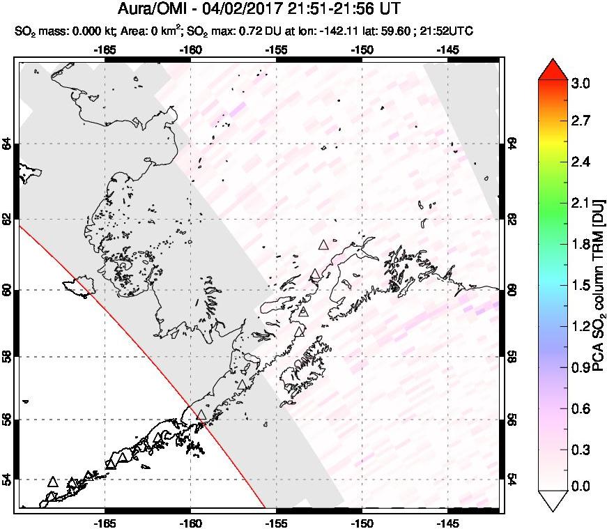 A sulfur dioxide image over Alaska, USA on Apr 02, 2017.