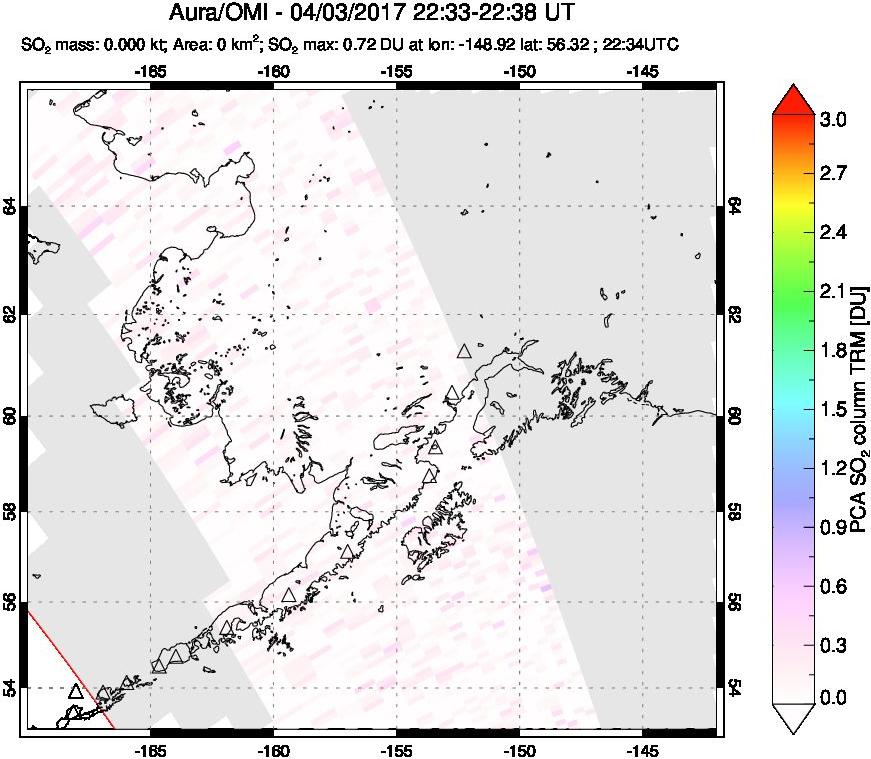 A sulfur dioxide image over Alaska, USA on Apr 03, 2017.