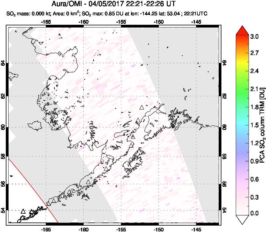 A sulfur dioxide image over Alaska, USA on Apr 05, 2017.