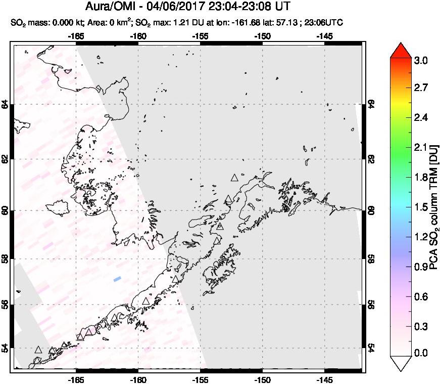 A sulfur dioxide image over Alaska, USA on Apr 06, 2017.