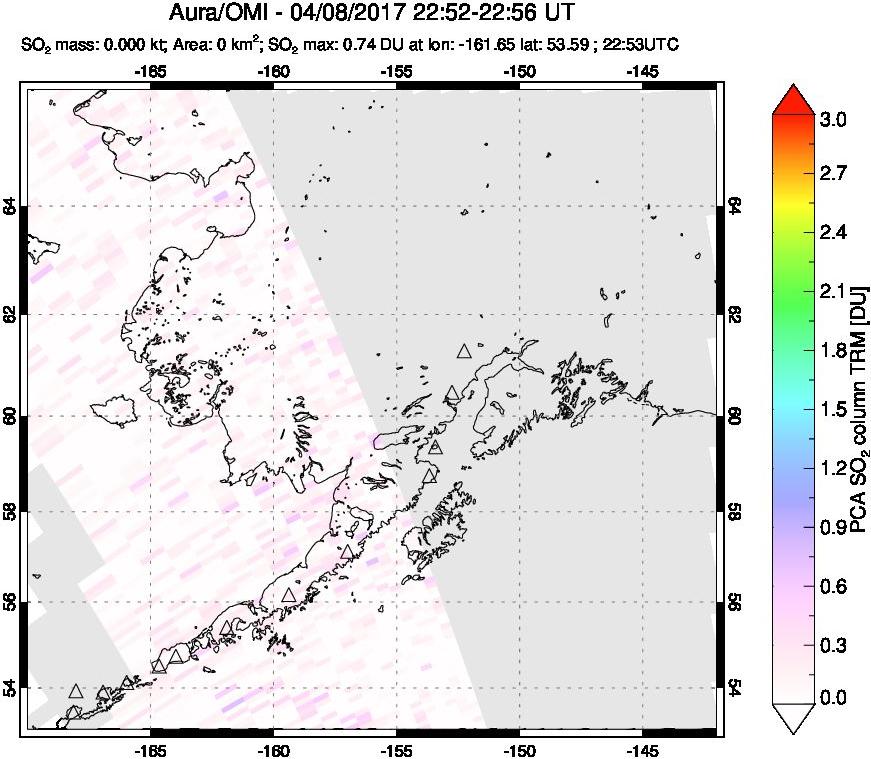 A sulfur dioxide image over Alaska, USA on Apr 08, 2017.