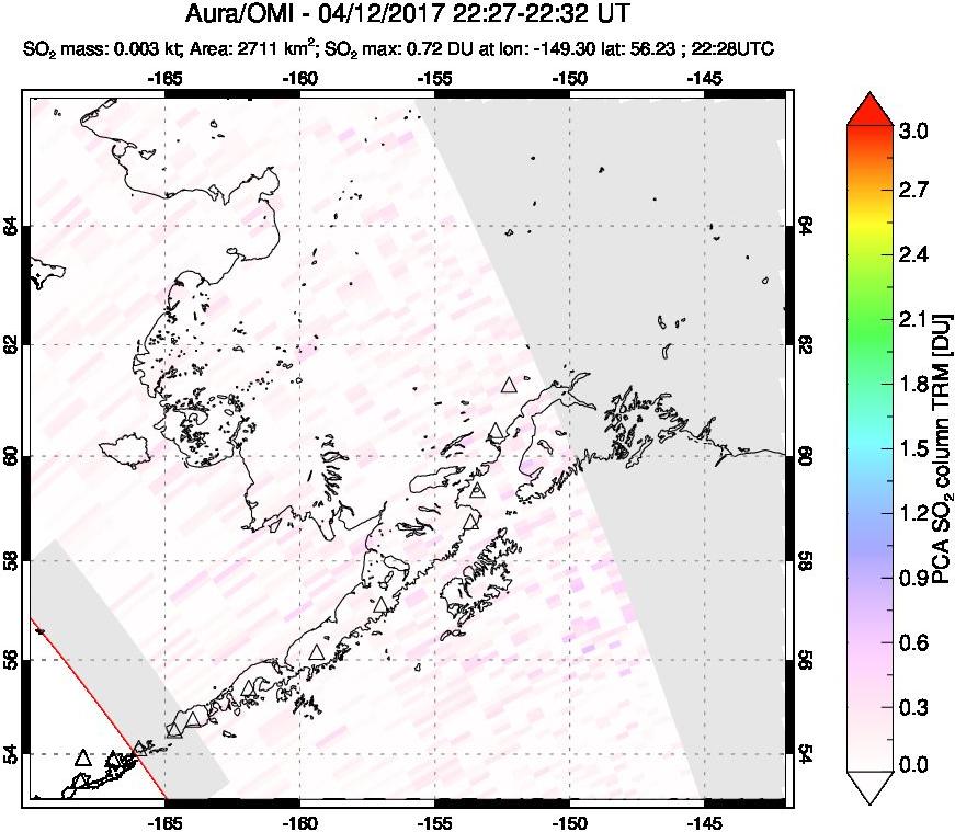 A sulfur dioxide image over Alaska, USA on Apr 12, 2017.