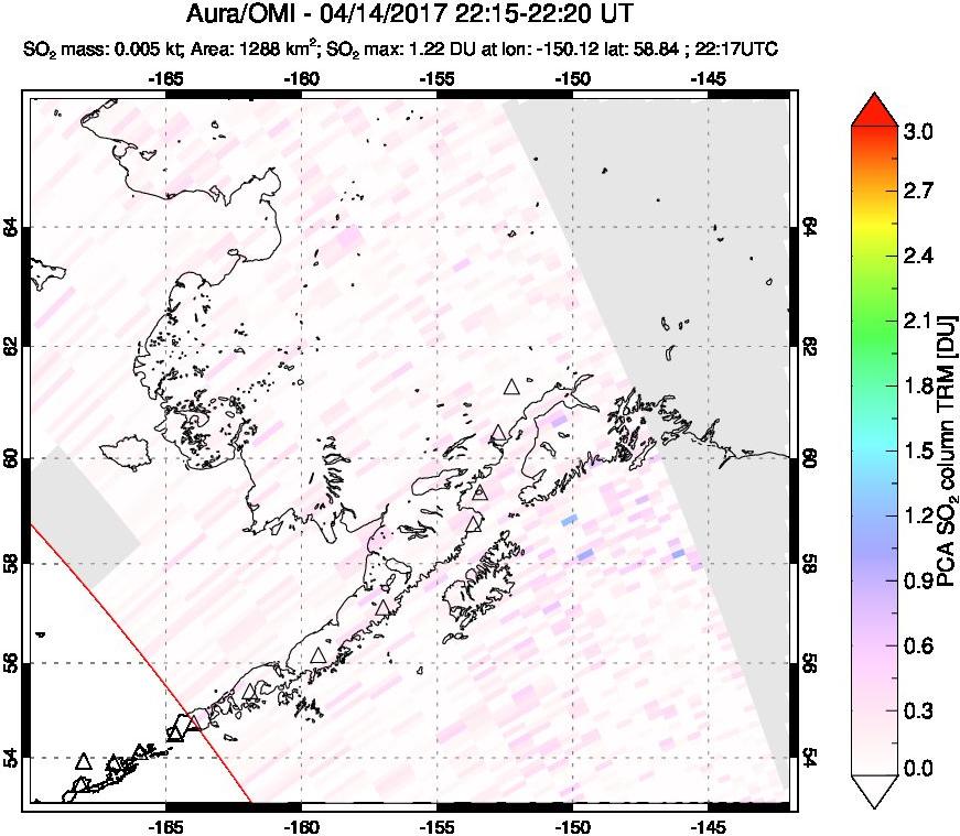 A sulfur dioxide image over Alaska, USA on Apr 14, 2017.