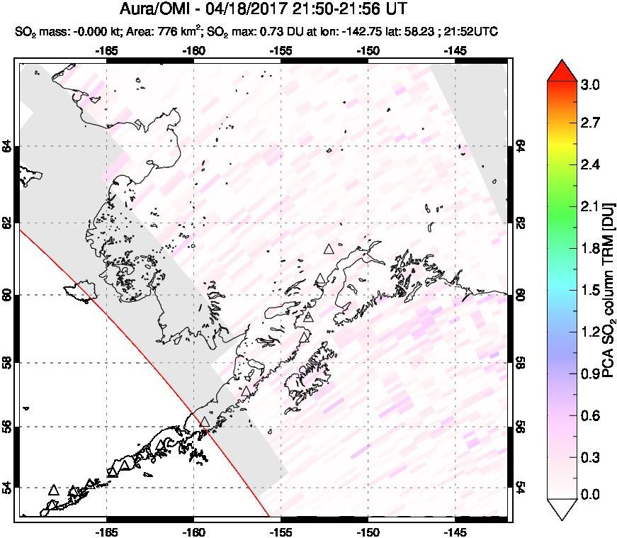 A sulfur dioxide image over Alaska, USA on Apr 18, 2017.