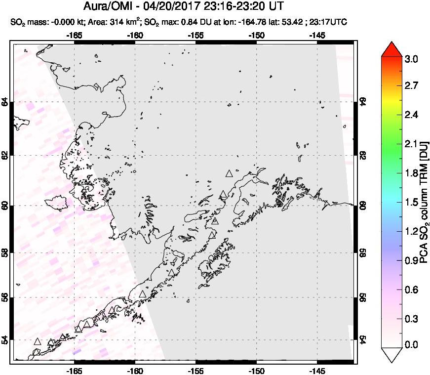 A sulfur dioxide image over Alaska, USA on Apr 20, 2017.