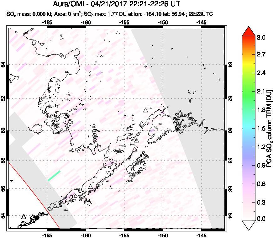 A sulfur dioxide image over Alaska, USA on Apr 21, 2017.