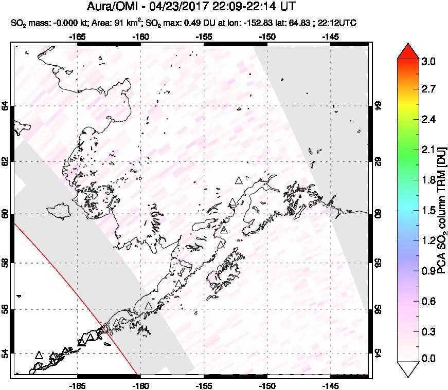 A sulfur dioxide image over Alaska, USA on Apr 23, 2017.