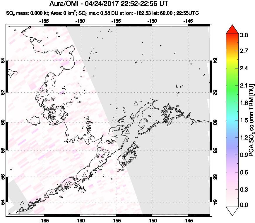 A sulfur dioxide image over Alaska, USA on Apr 24, 2017.