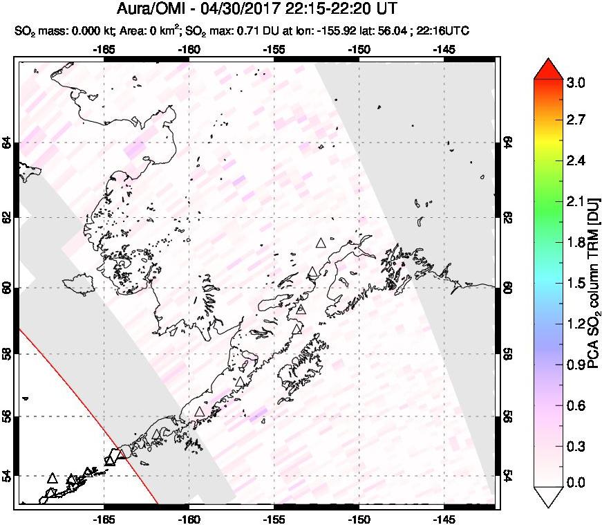 A sulfur dioxide image over Alaska, USA on Apr 30, 2017.