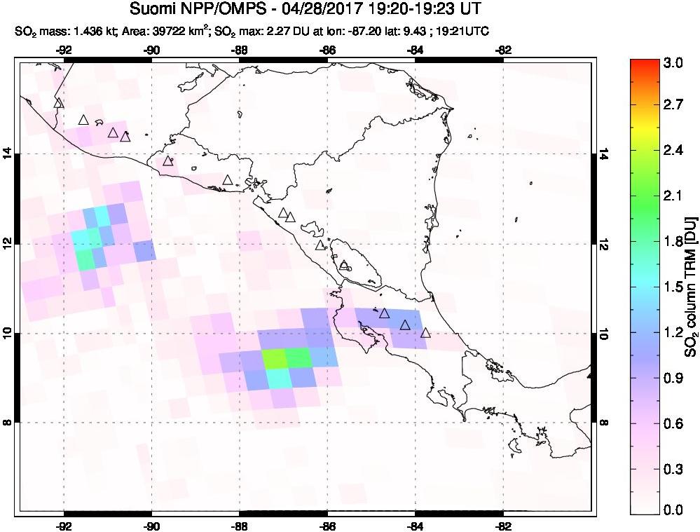 A sulfur dioxide image over Central America on Apr 28, 2017.
