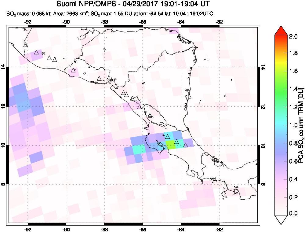 A sulfur dioxide image over Central America on Apr 29, 2017.