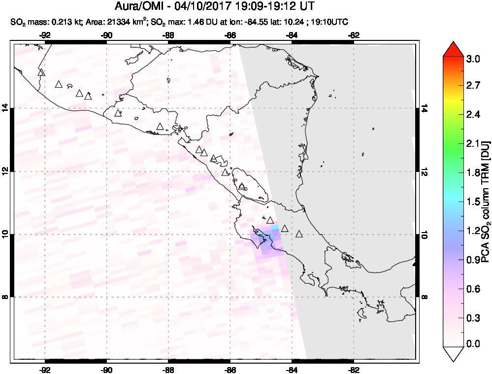 A sulfur dioxide image over Central America on Apr 10, 2017.