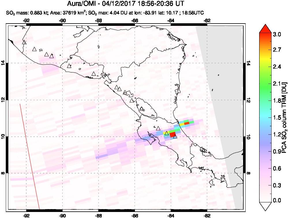 A sulfur dioxide image over Central America on Apr 12, 2017.