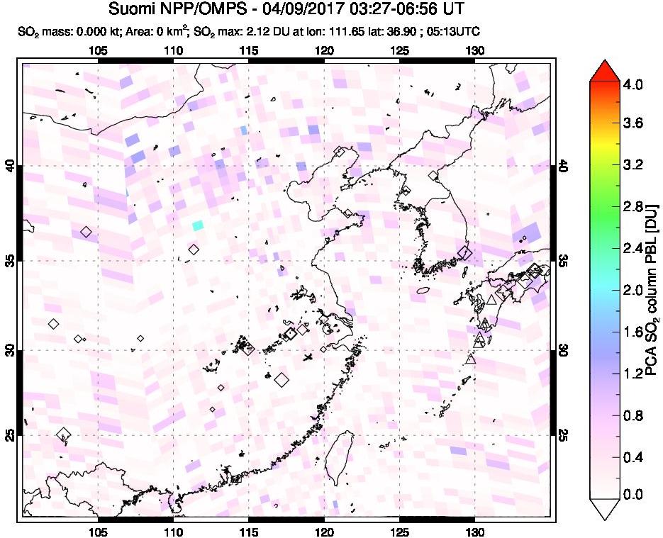 A sulfur dioxide image over Eastern China on Apr 09, 2017.