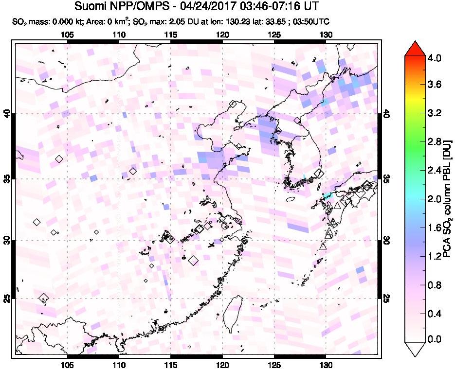 A sulfur dioxide image over Eastern China on Apr 24, 2017.