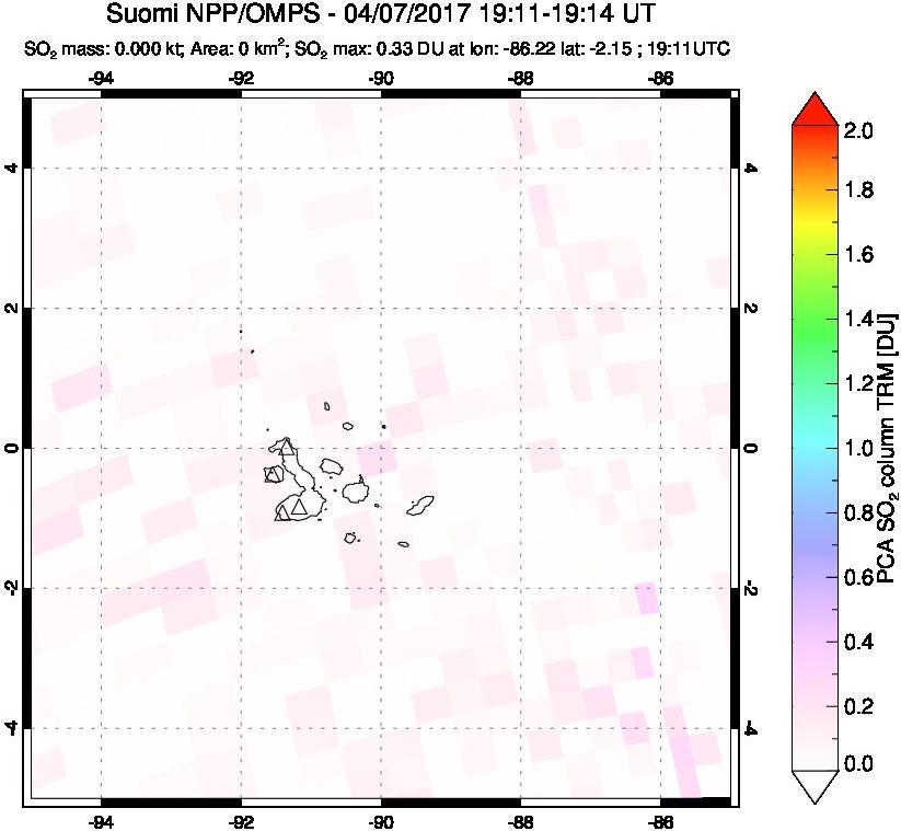 A sulfur dioxide image over Galápagos Islands on Apr 07, 2017.