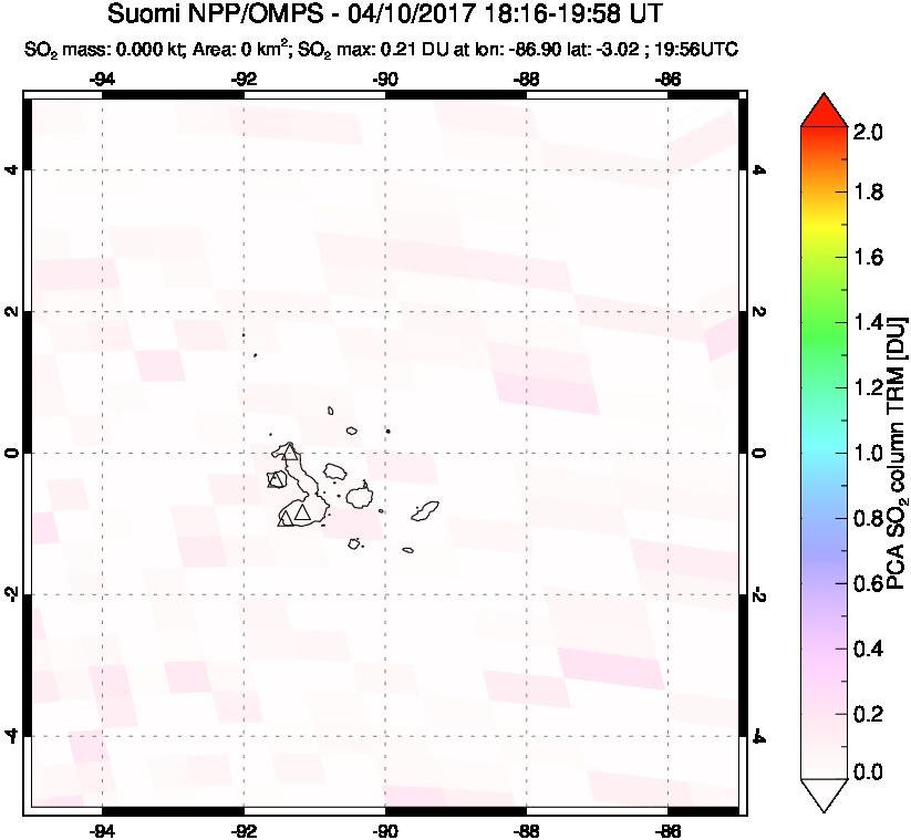 A sulfur dioxide image over Galápagos Islands on Apr 10, 2017.