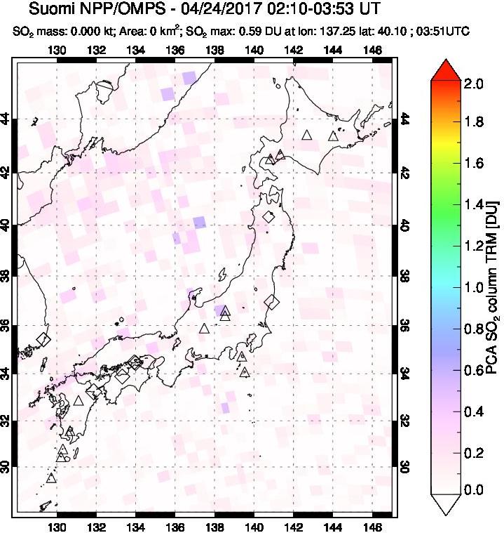 A sulfur dioxide image over Japan on Apr 24, 2017.