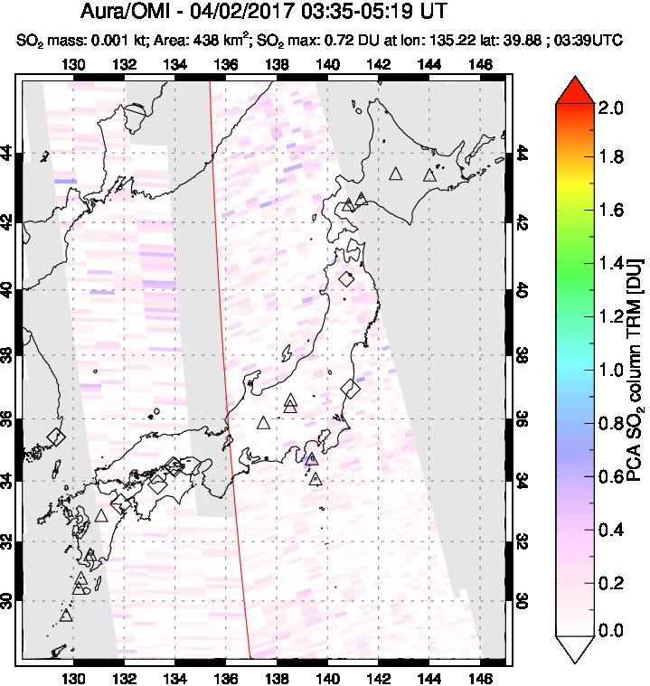 A sulfur dioxide image over Japan on Apr 02, 2017.