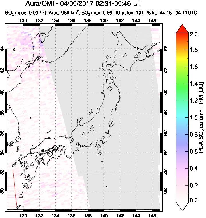A sulfur dioxide image over Japan on Apr 05, 2017.