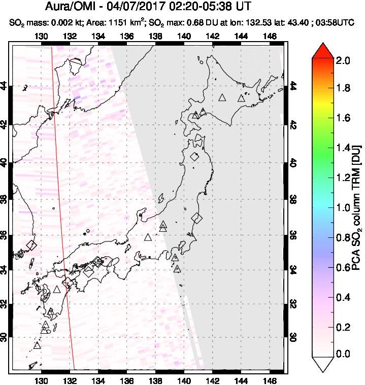 A sulfur dioxide image over Japan on Apr 07, 2017.