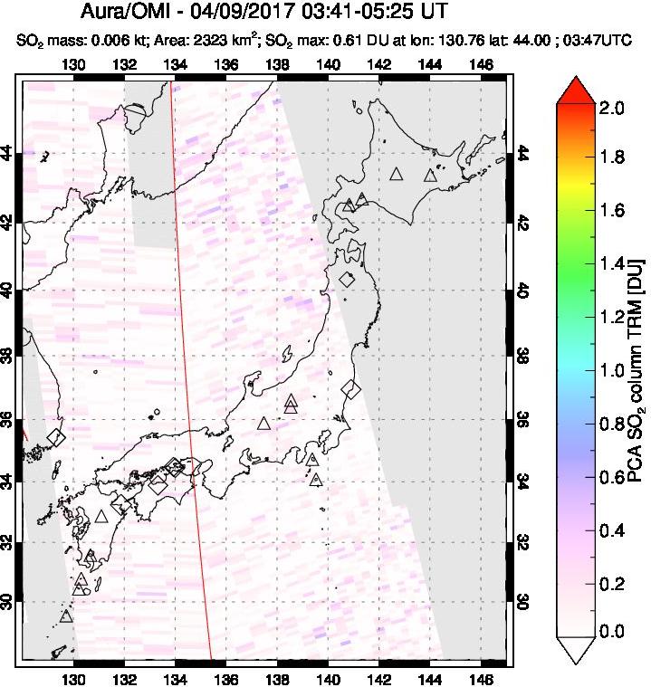 A sulfur dioxide image over Japan on Apr 09, 2017.
