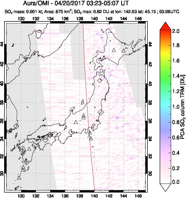 A sulfur dioxide image over Japan on Apr 20, 2017.