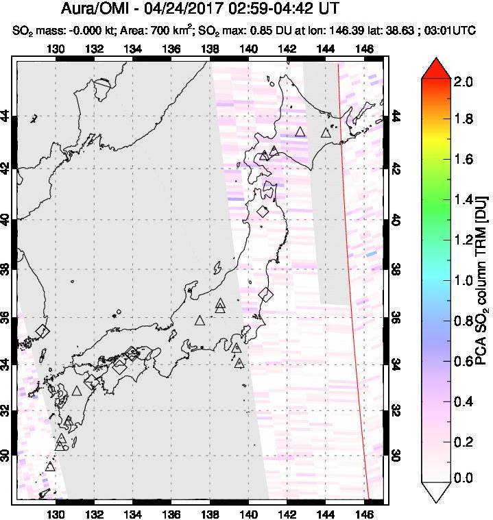 A sulfur dioxide image over Japan on Apr 24, 2017.