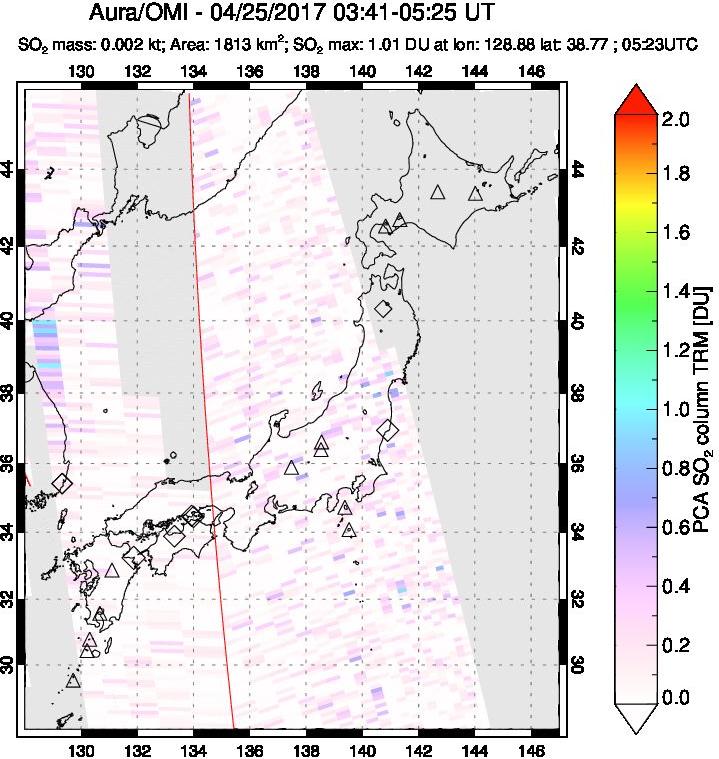 A sulfur dioxide image over Japan on Apr 25, 2017.