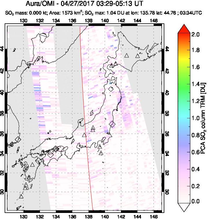A sulfur dioxide image over Japan on Apr 27, 2017.