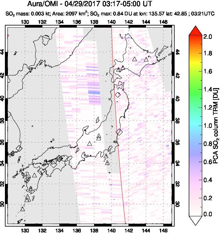 A sulfur dioxide image over Japan on Apr 29, 2017.