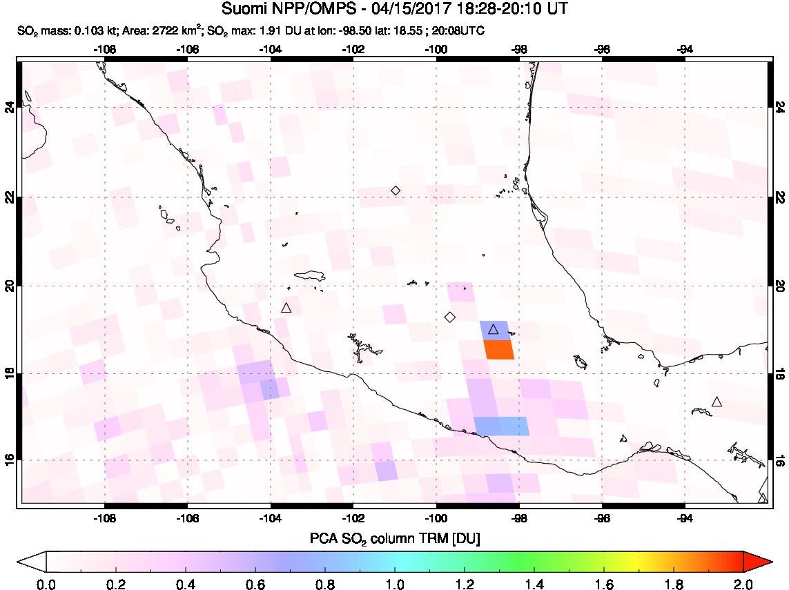 A sulfur dioxide image over Mexico on Apr 15, 2017.