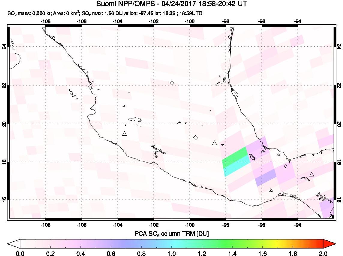 A sulfur dioxide image over Mexico on Apr 24, 2017.