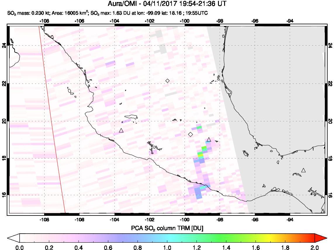 A sulfur dioxide image over Mexico on Apr 11, 2017.