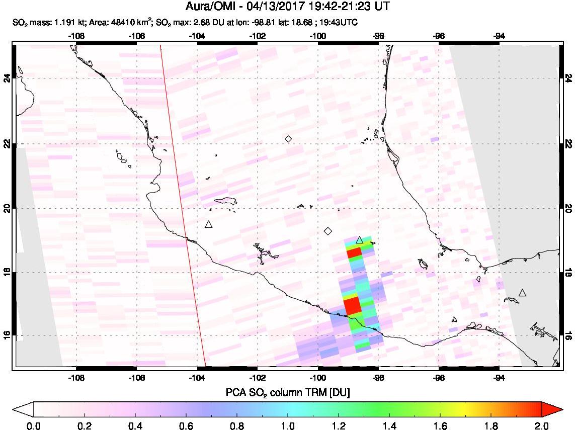 A sulfur dioxide image over Mexico on Apr 13, 2017.