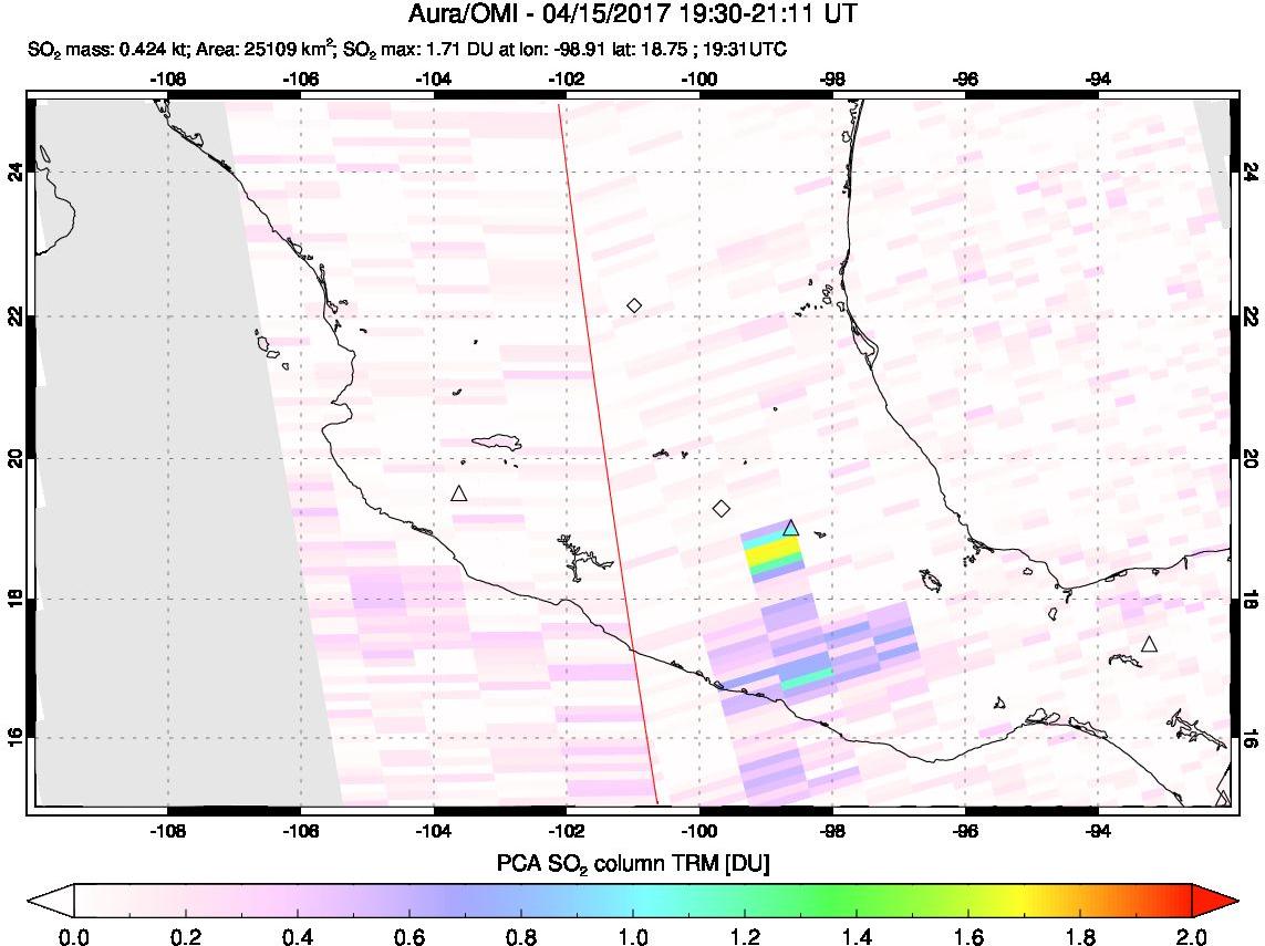 A sulfur dioxide image over Mexico on Apr 15, 2017.