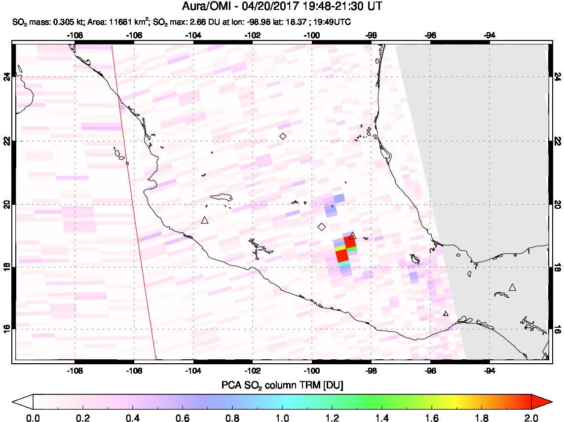 A sulfur dioxide image over Mexico on Apr 20, 2017.