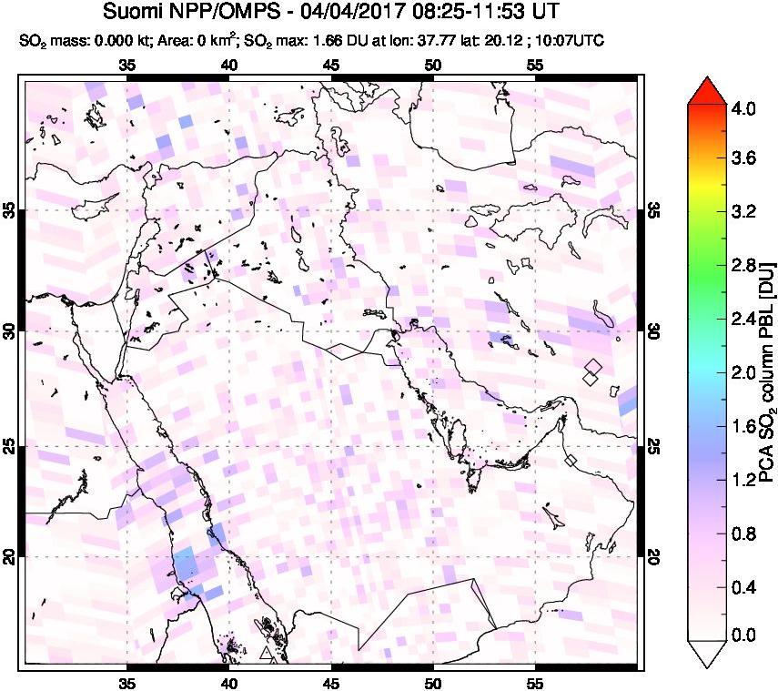 A sulfur dioxide image over Mideast on Apr 04, 2017.
