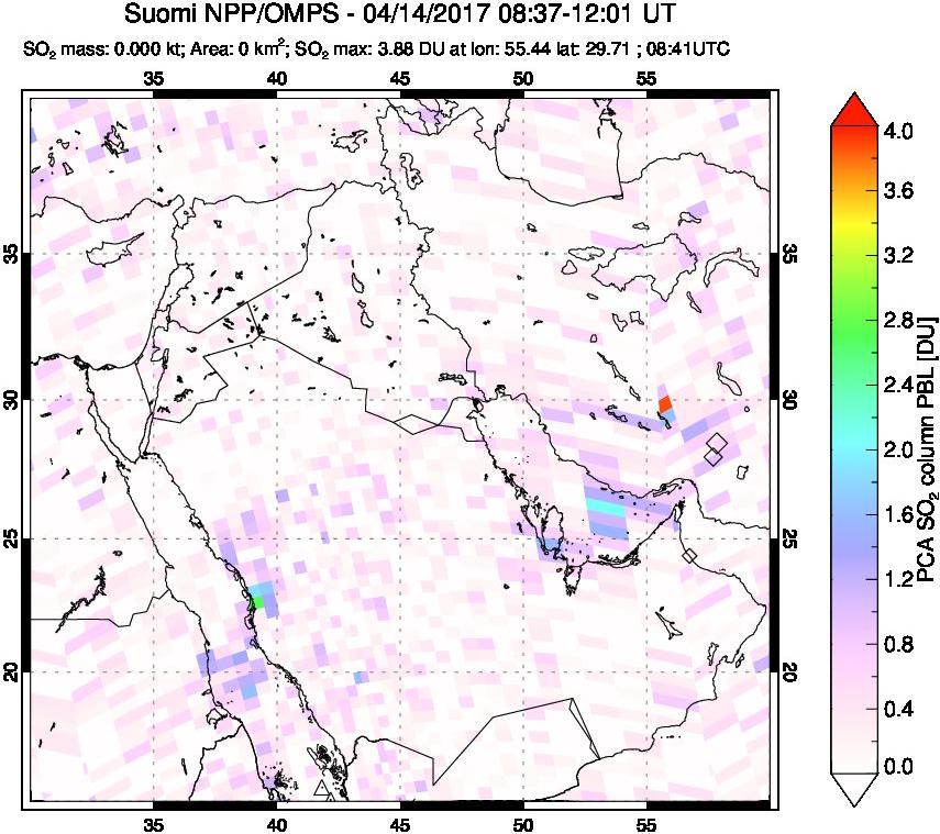 A sulfur dioxide image over Mideast on Apr 14, 2017.