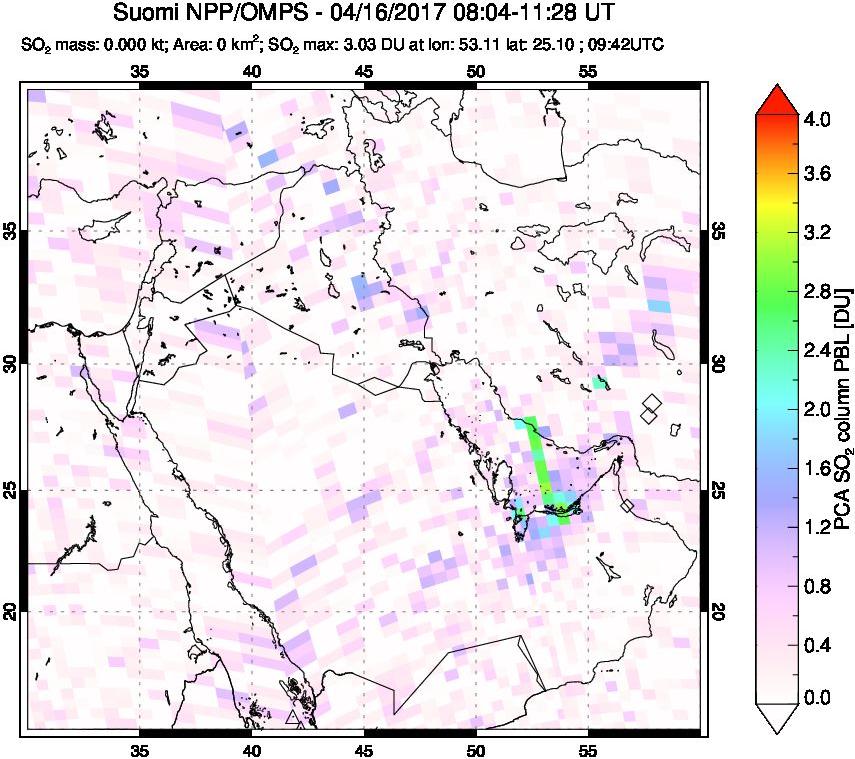 A sulfur dioxide image over Mideast on Apr 16, 2017.