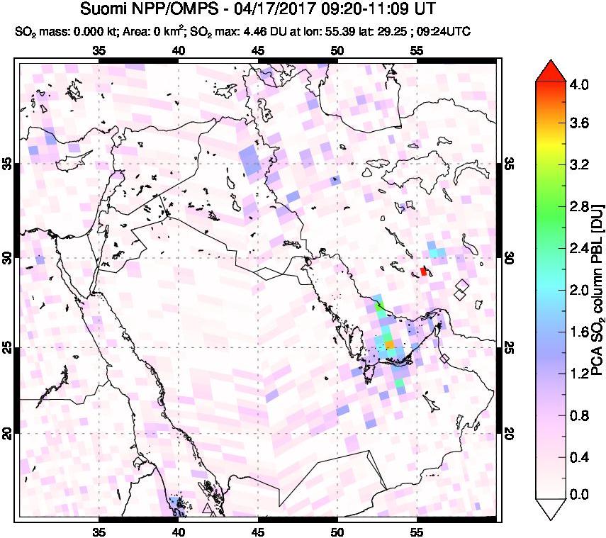 A sulfur dioxide image over Mideast on Apr 17, 2017.